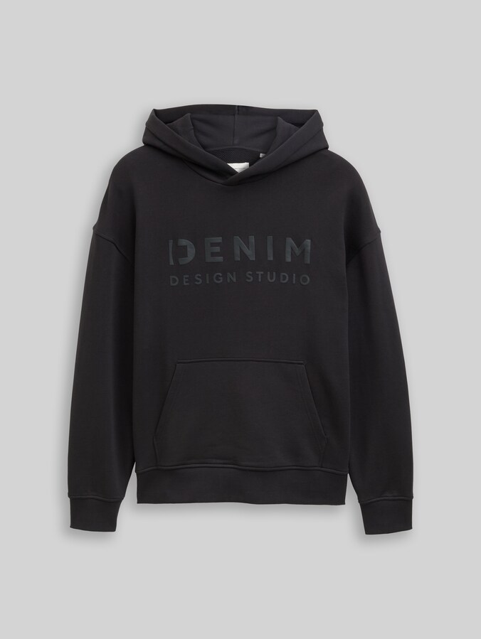 Relaxed Fit Hoodie Sweatshirt mit Print von Denim Male, Night Watch Black