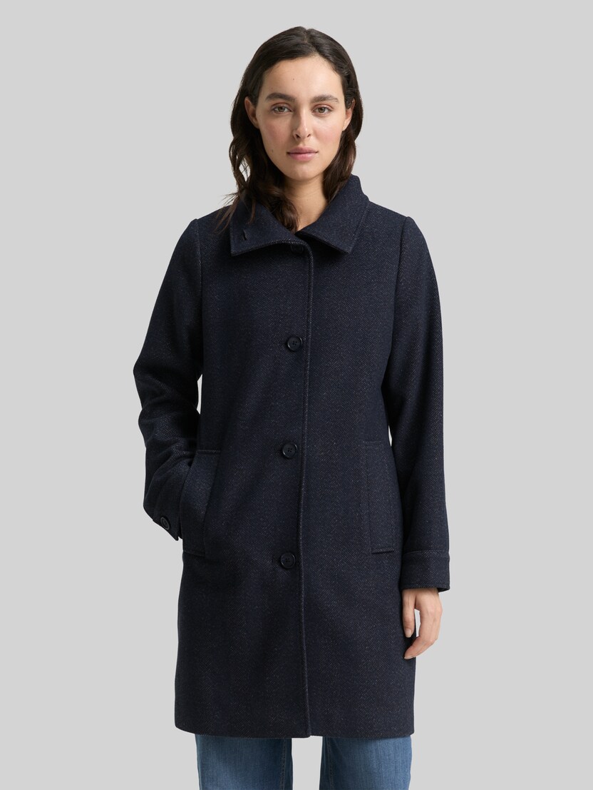 Wollmantel mit Stehkragen von Women, navy heringbone