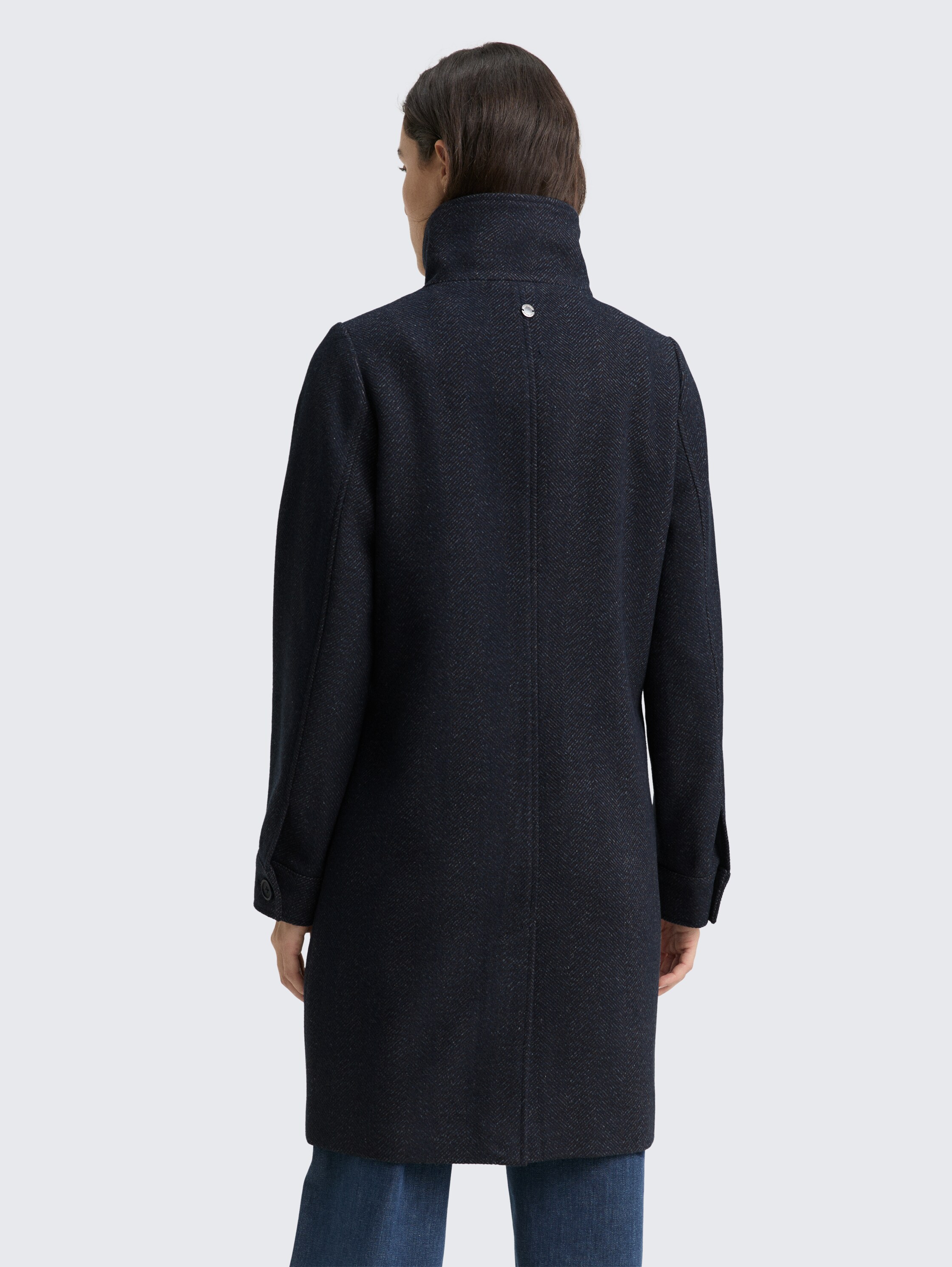Wool coat with stand-up collar - navy_heringbone - 