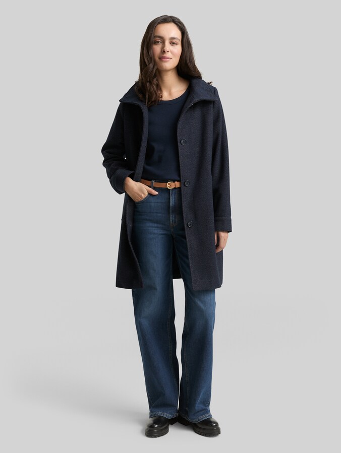 Manteau en laine avec col montant par Women, navy heringbone