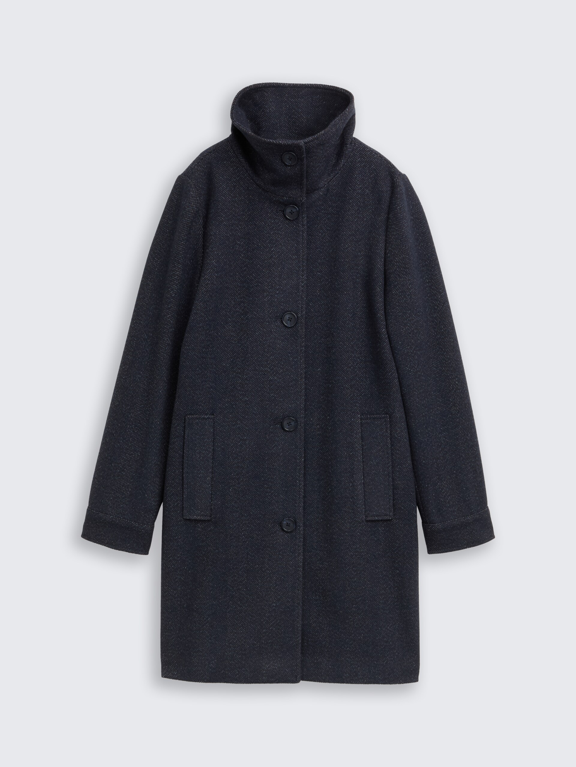 Wollmantel mit Stehkragen - navy heringbone - Vorder-Produkt-Ansicht