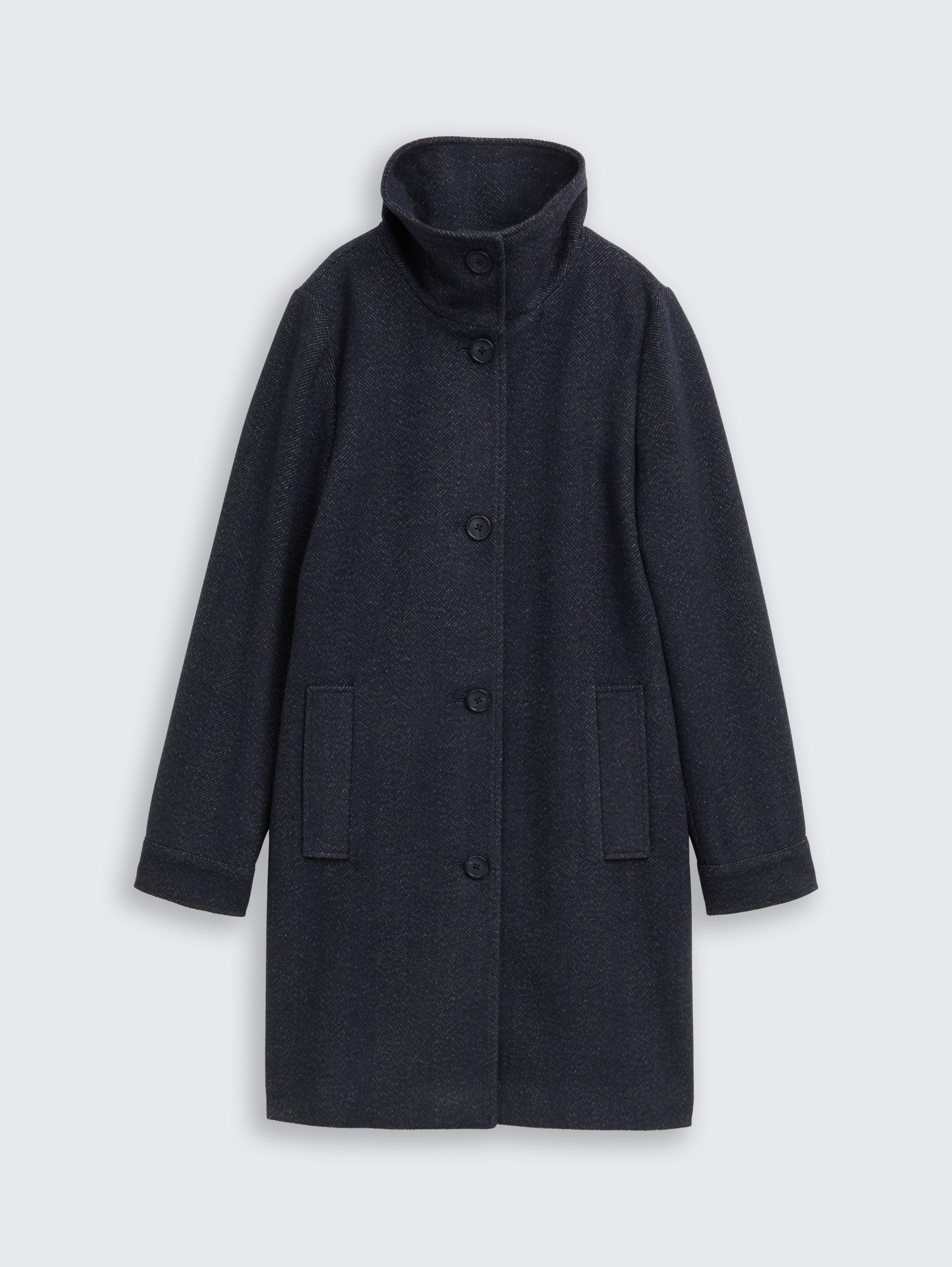 Wool coat with stand-up collar - navy_heringbone - 