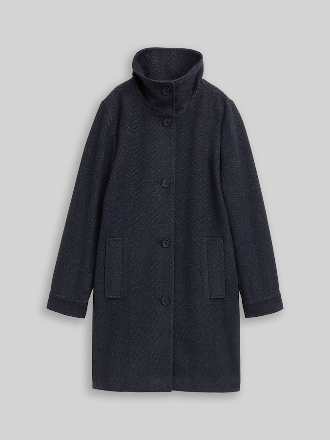 Wollmantel mit Stehkragen von Women, navy heringbone