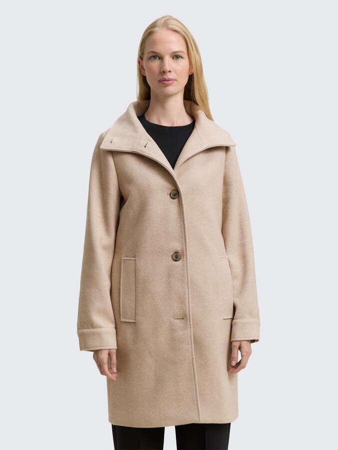 Wollen jas met opstaande kraag door Women, beige heringbone