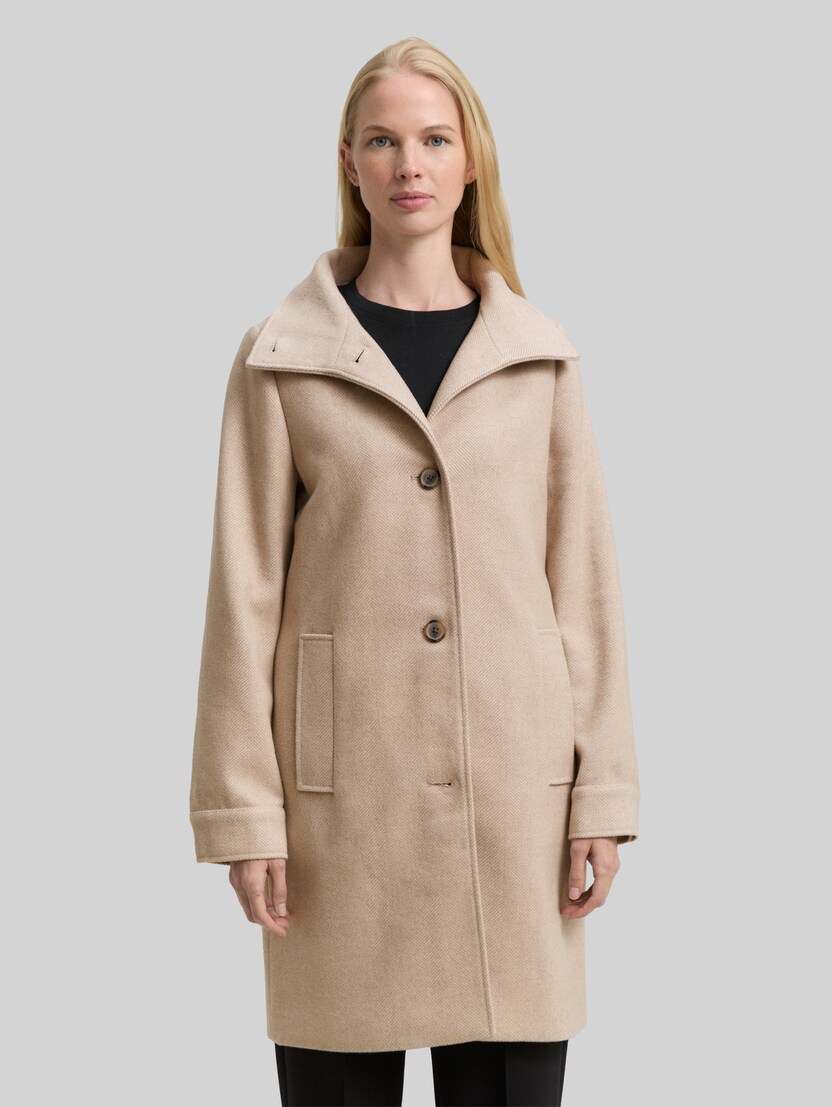 Wollmantel mit Stehkragen von Women, beige heringbone