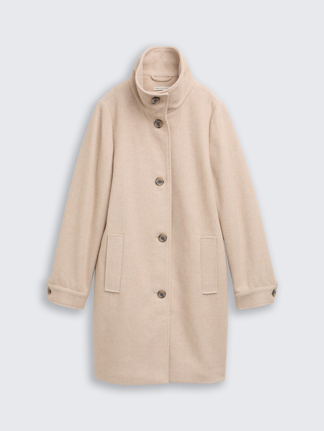 Wollmantel mit Stehkragen - beige heringbone - Vorder-Produkt-Ansicht