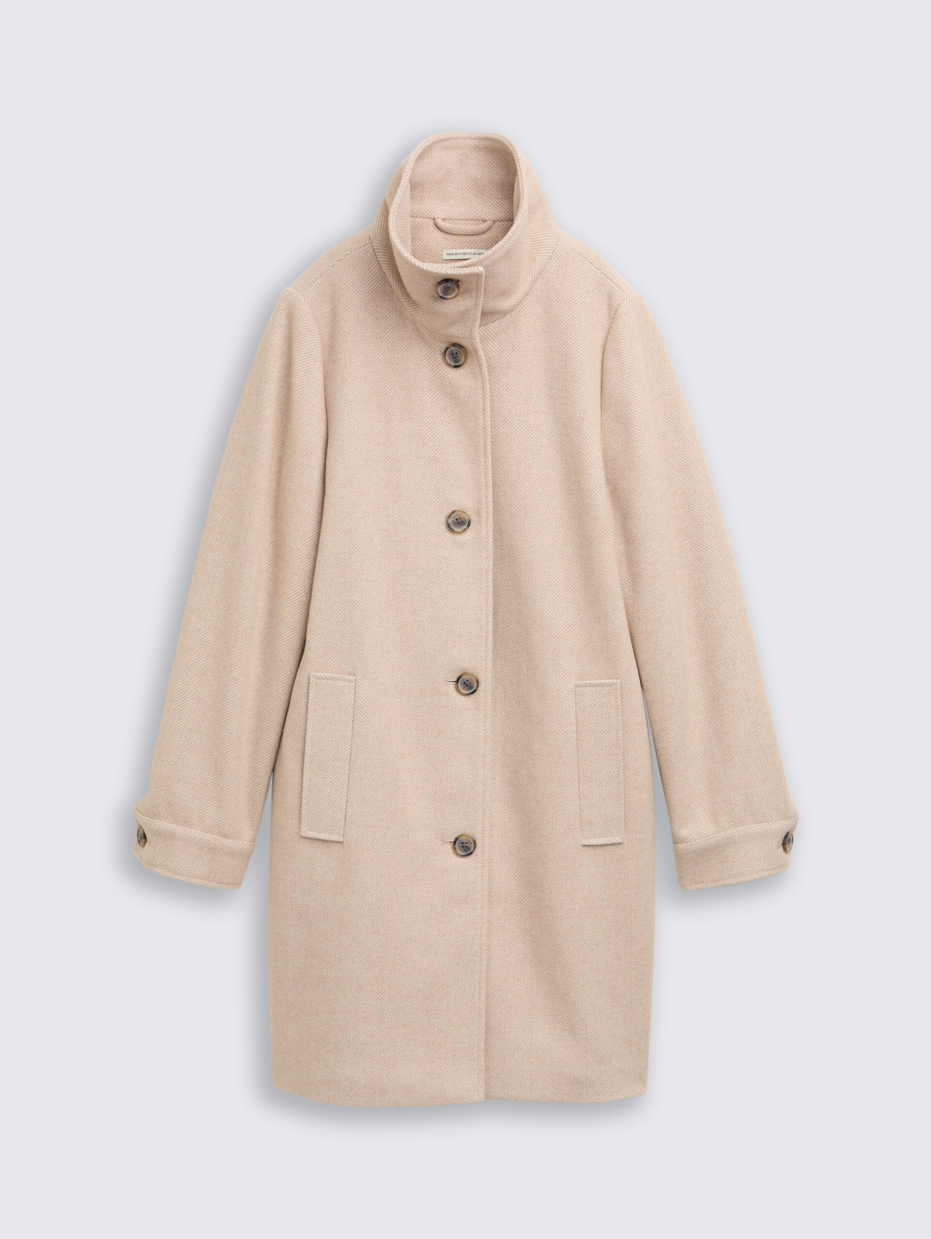 Wollmantel mit Stehkragen - beige heringbone - Vorder-Produkt-Ansicht