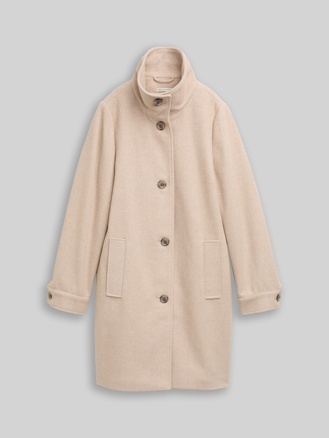 Wollen jas met opstaande kraag door Women, beige heringbone