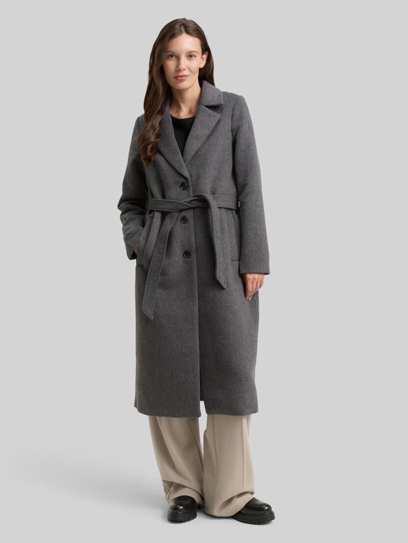 Wollmantel mit Gürtel von Women, dark anthra melange