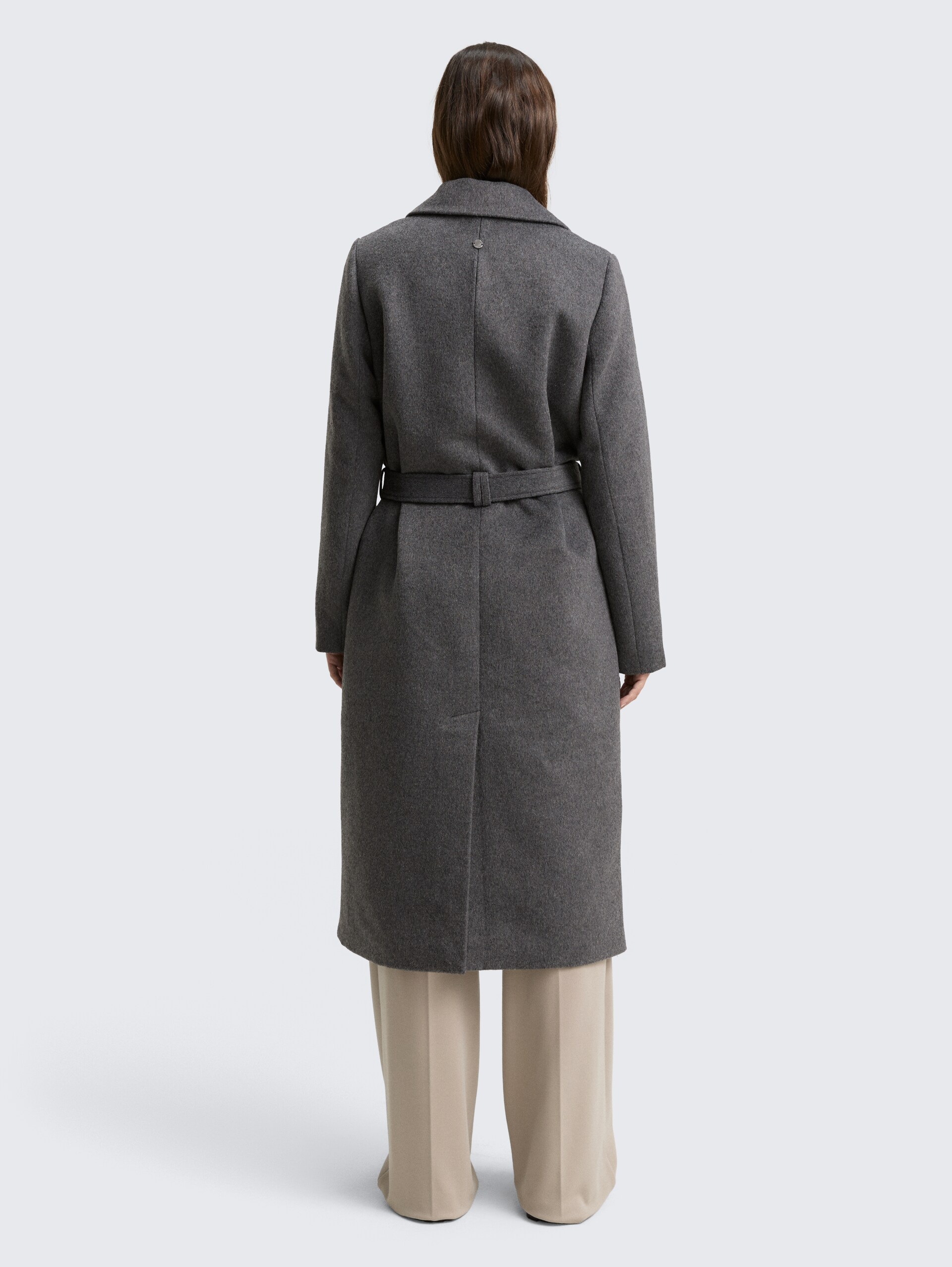 Wollmantel mit Gürtel - dark anthra melange - Model-Rückansicht