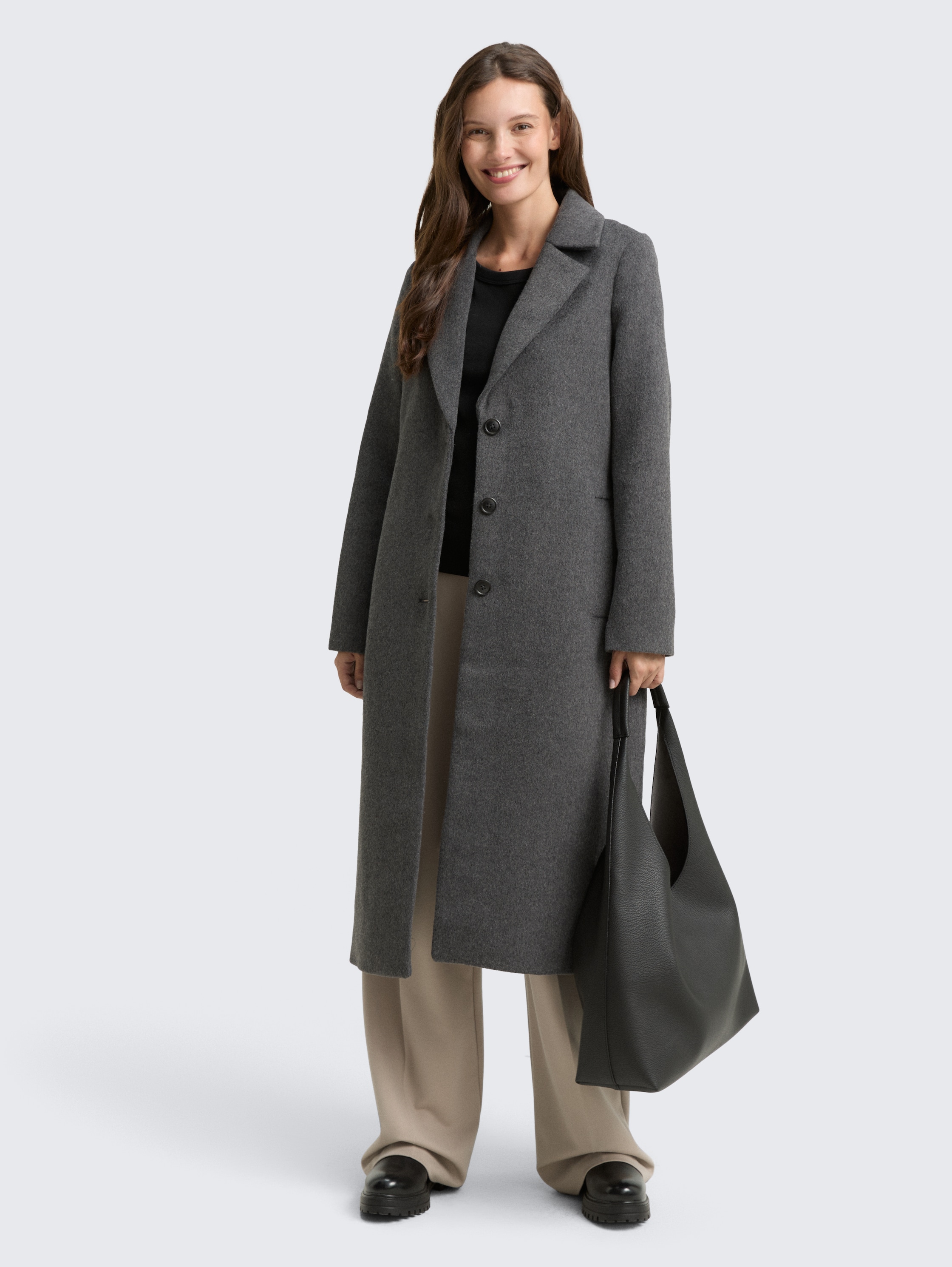 Wool coat with belt - dark_anthra_melange - 