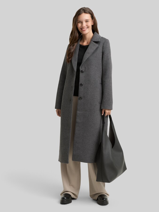 Manteau en laine avec ceinture par Women, dark anthra melange