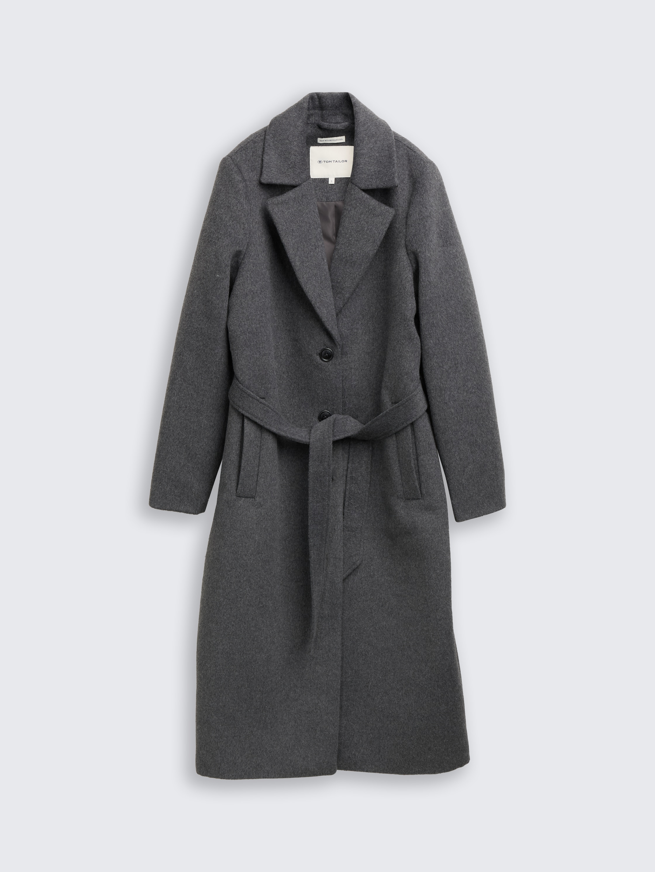 Wool coat with belt - dark_anthra_melange - 