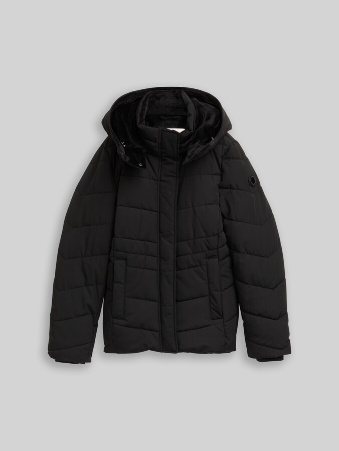 Puffer-Jacke mit abnehmbarer Kapuze von Women, deep black