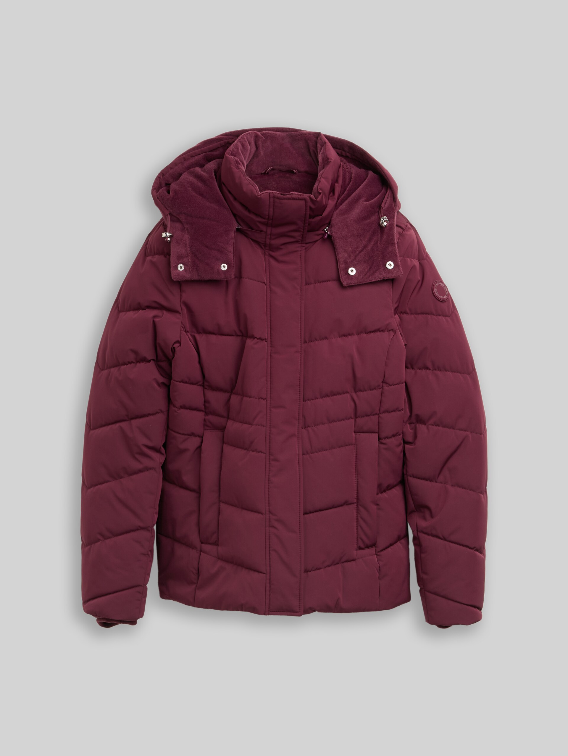 Puffer jacket with detachable hood - bordeaux red - Front product view