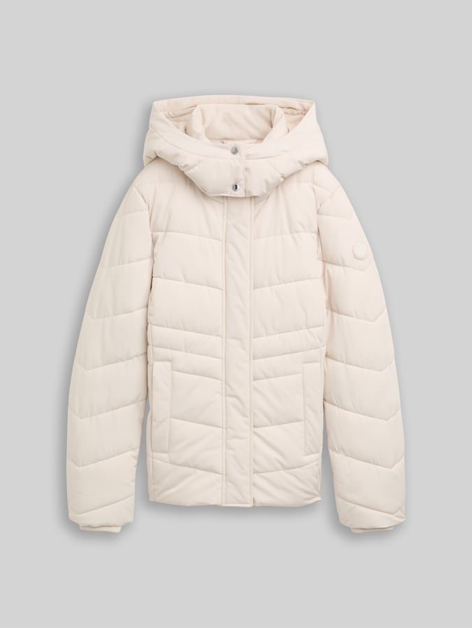 Puffer-Jacke mit abnehmbarer Kapuze von Women, cold beige