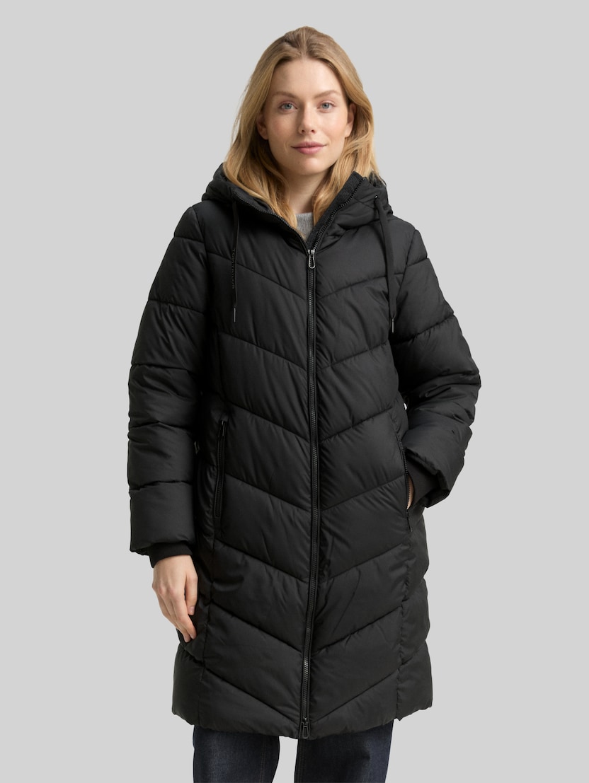 Puffer coat with hood by Women, deep black