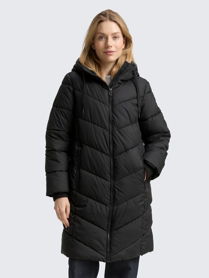 Puffer-Mantel mit Kapuze von Women, deep black