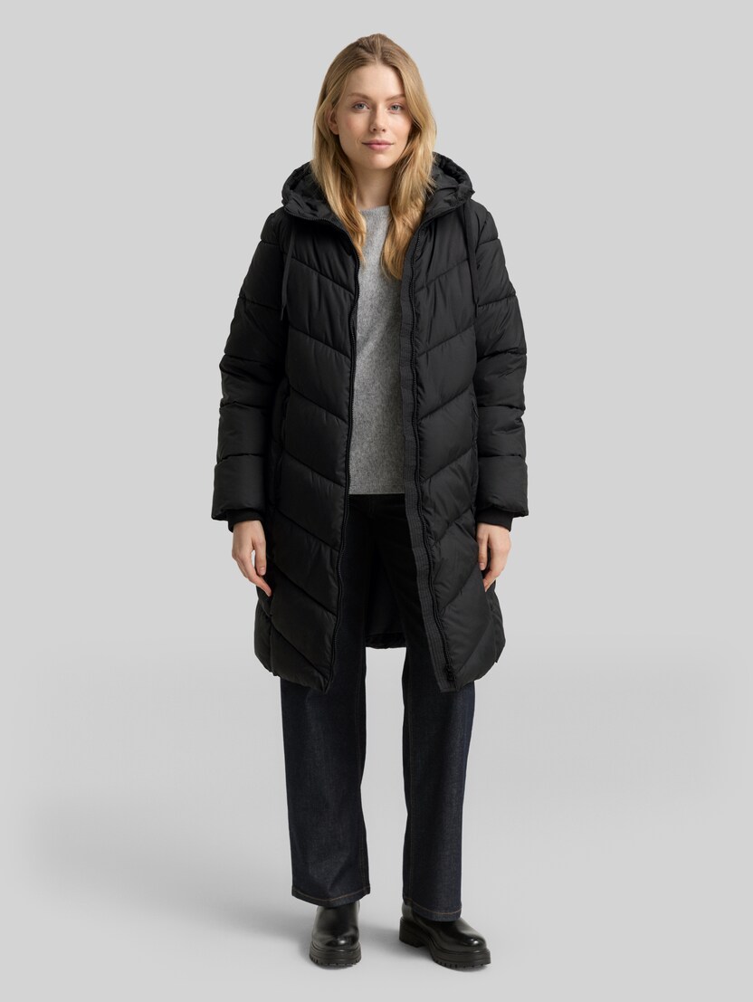 Puffer-Mantel mit Kapuze von Women, deep black