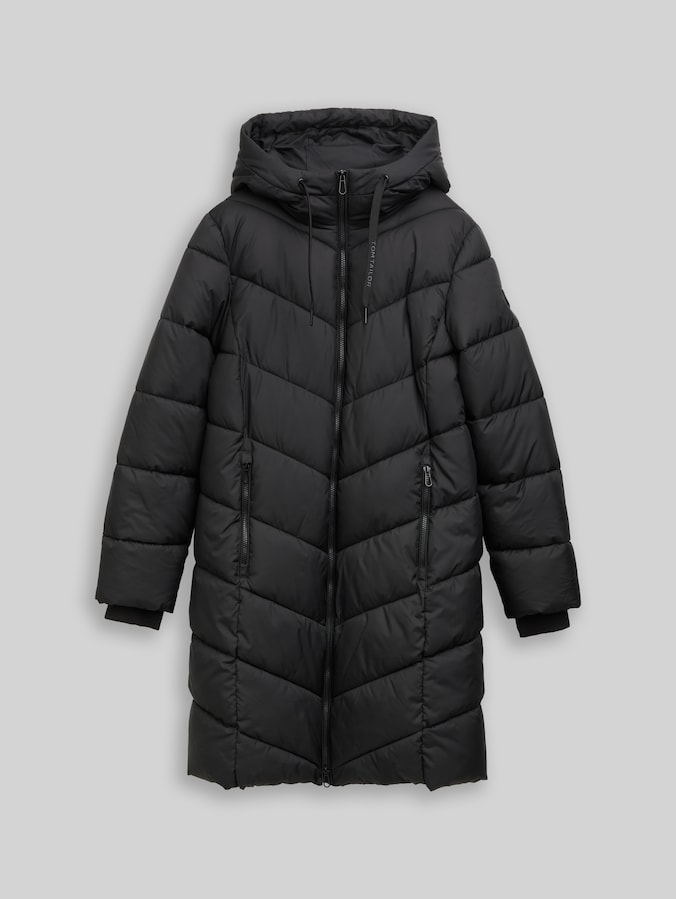 Puffer-Mantel mit Kapuze von Women, deep black