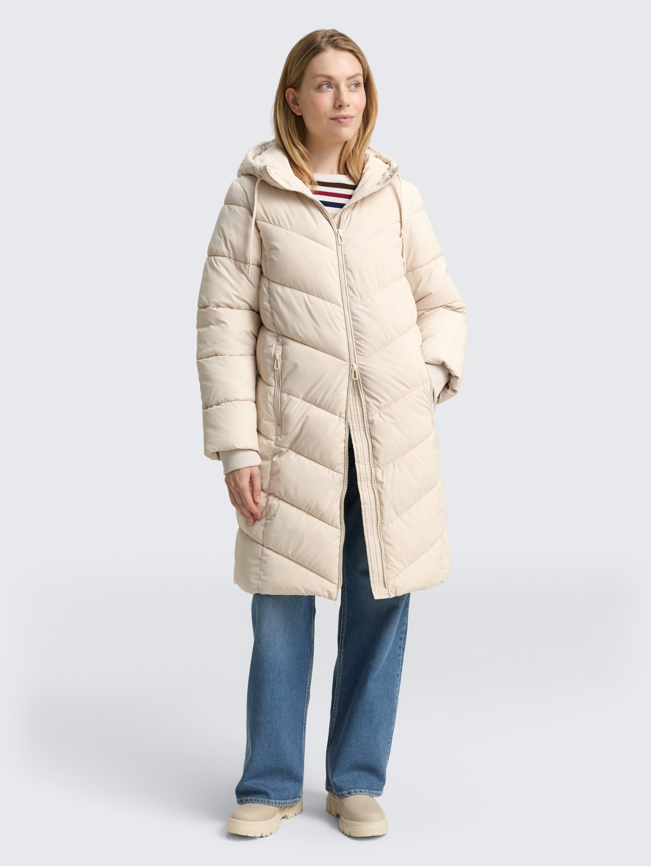 Pufferjas met capuchon - cold_beige - 