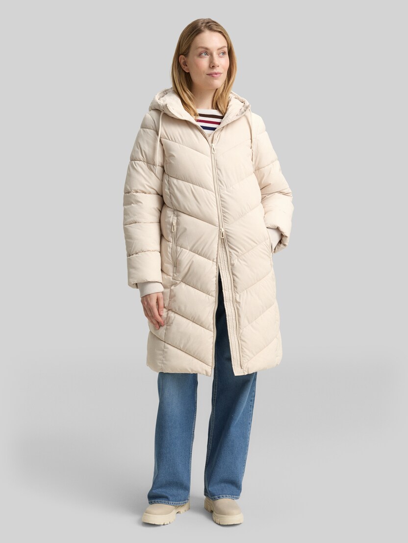 Puffer-Mantel mit Kapuze von Women, cold beige