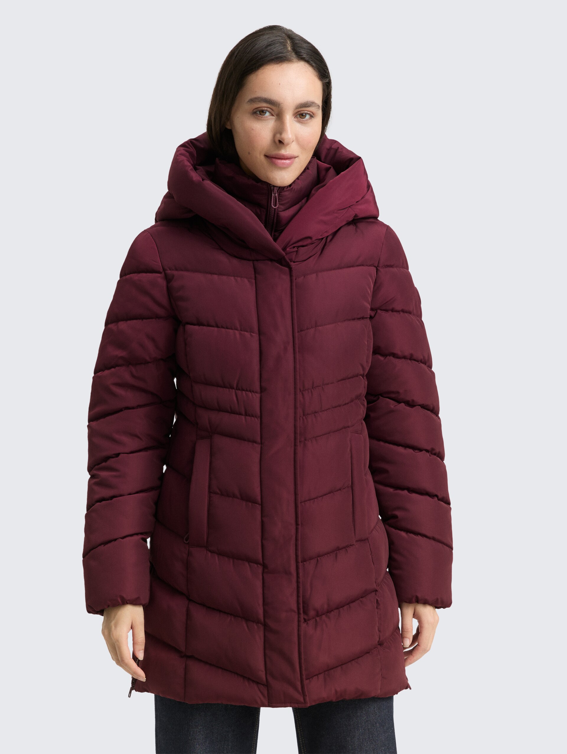 Puffer-Mantel im 2-in-1-Look - bordeaux red - Model-Vorderansicht