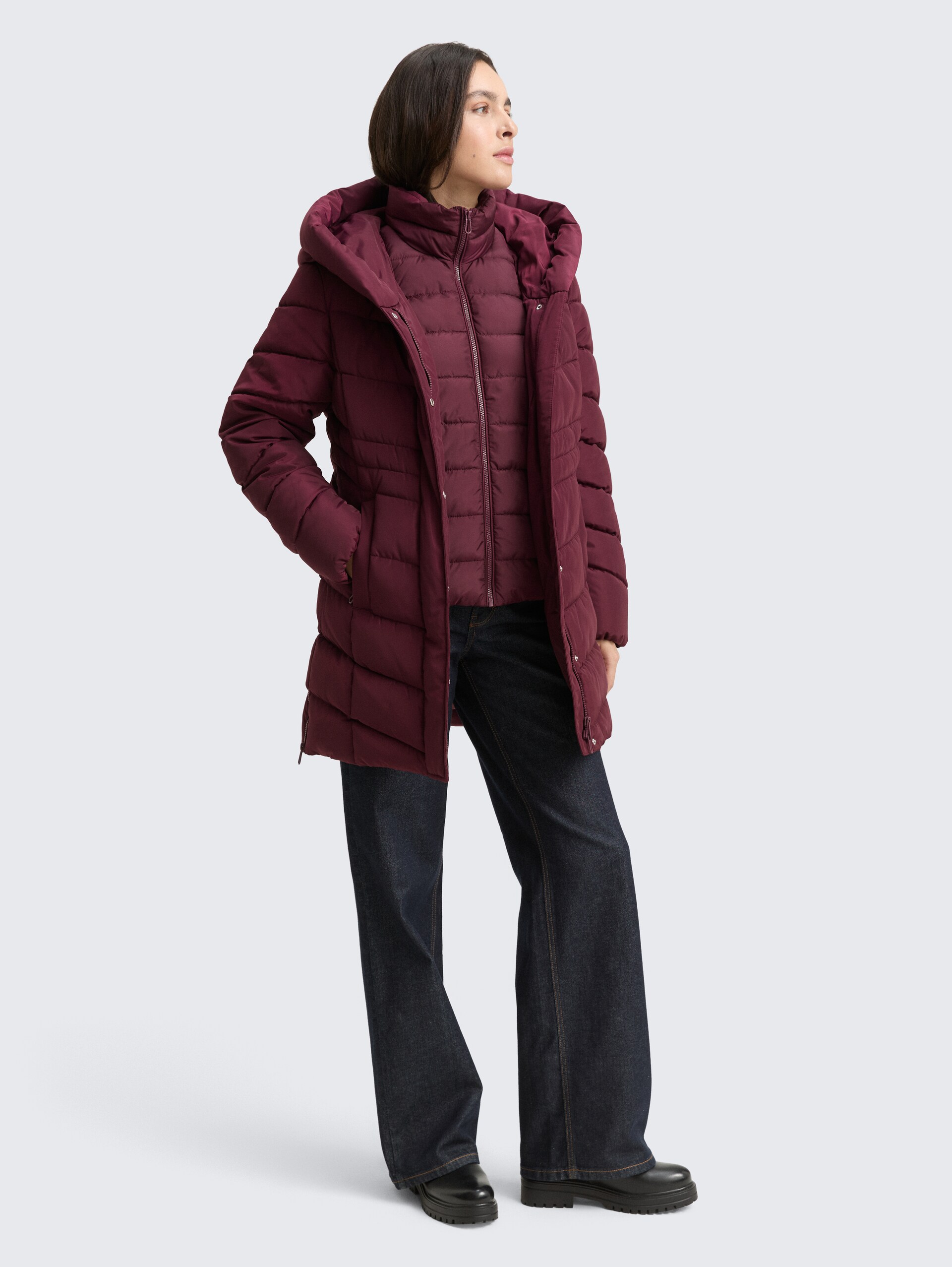 Puffer-Mantel im 2-in-1-Look - bordeaux red - seitliche Model-Ansicht