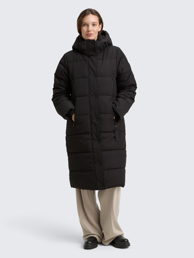 Puffer coat with detachable hood by Women, deep black