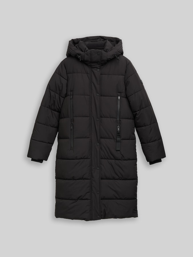 Puffer-Mantel mit abnehmbarer Kapuze von Women, deep black