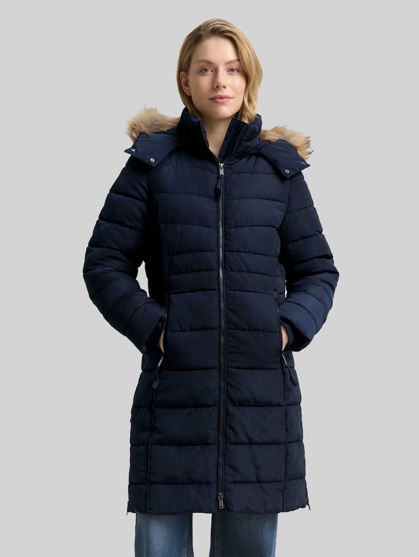 Puffer coat with detachable hood by Women, sky captain blue
