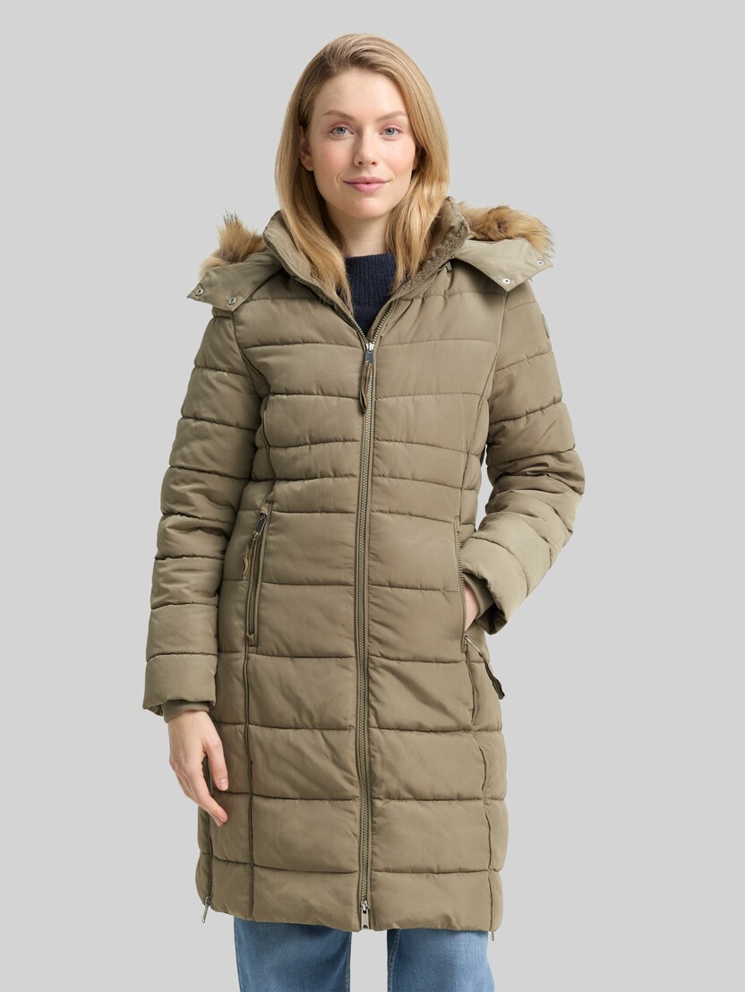 Puffer coat with detachable hood by Women, smoke olive