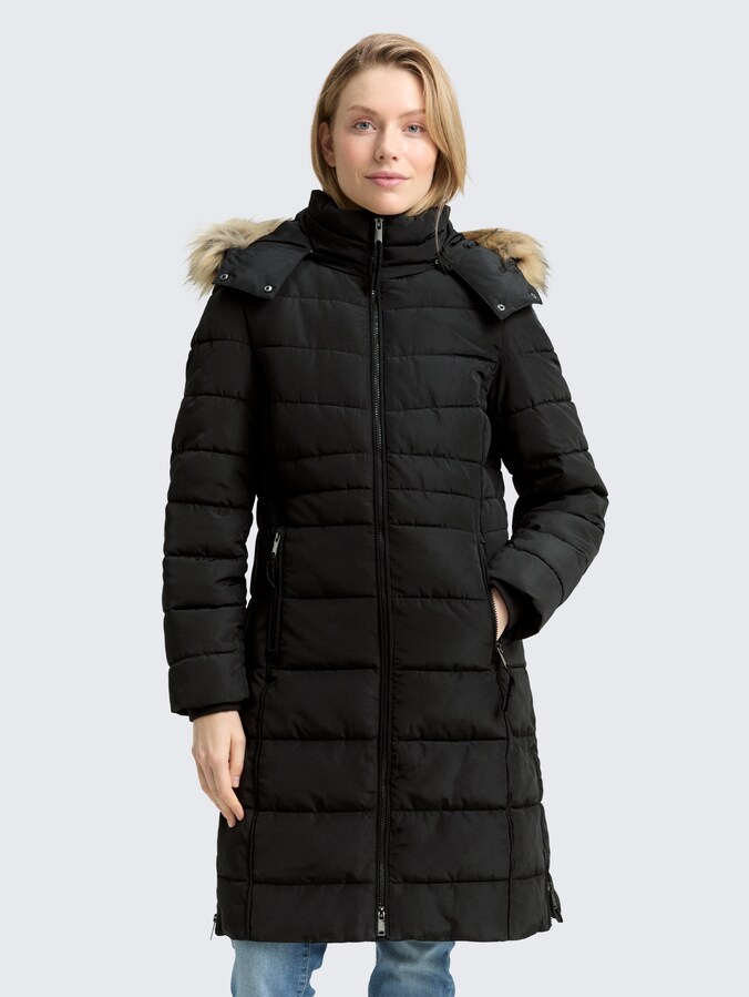 Puffer coat with detachable hood by Women, deep black