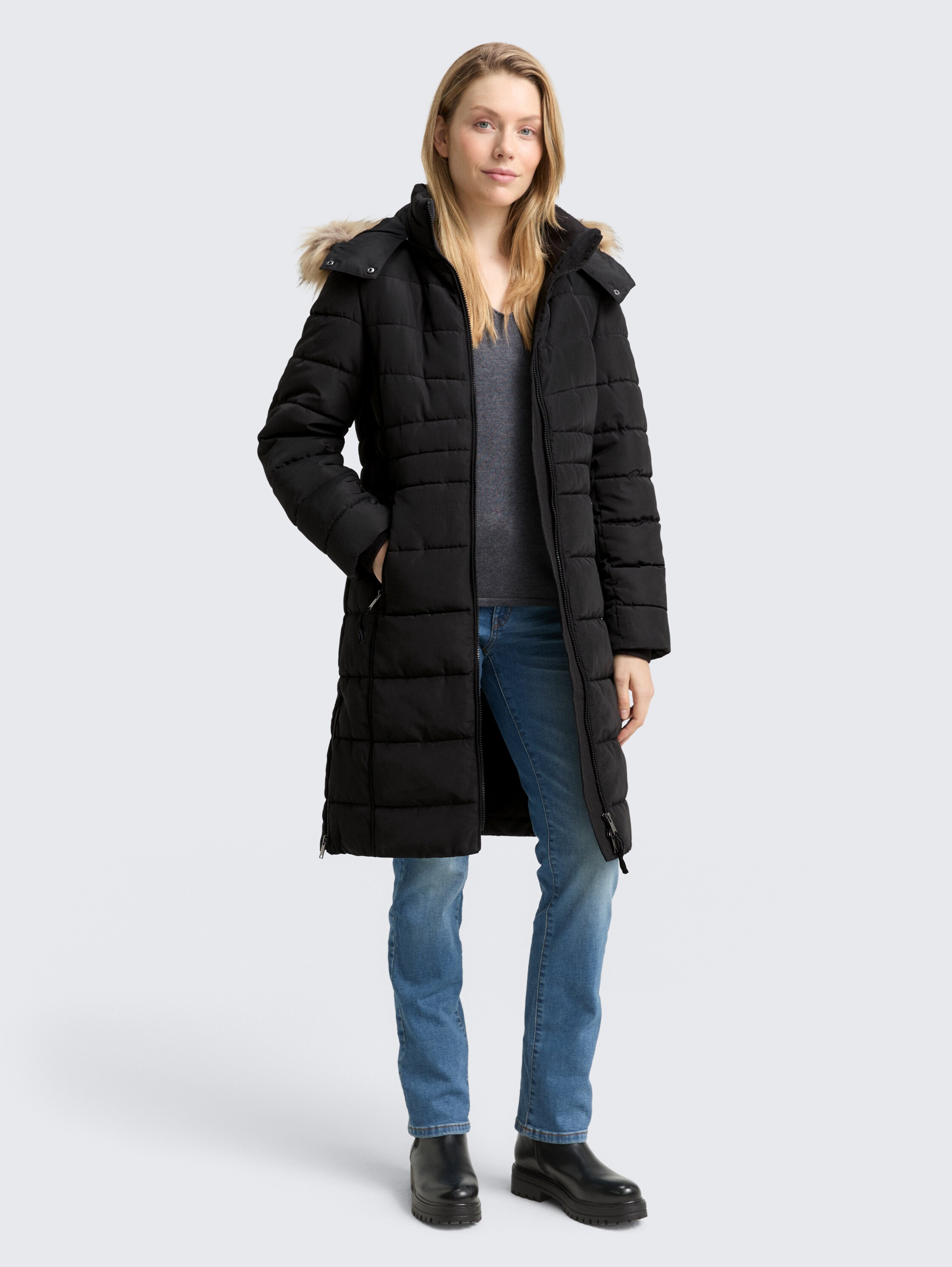 Puffer-Mantel mit abnehmbarer Kapuze - deep_black_1 - 