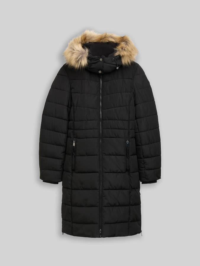 Puffer-Mantel mit abnehmbarer Kapuze von Women, deep black