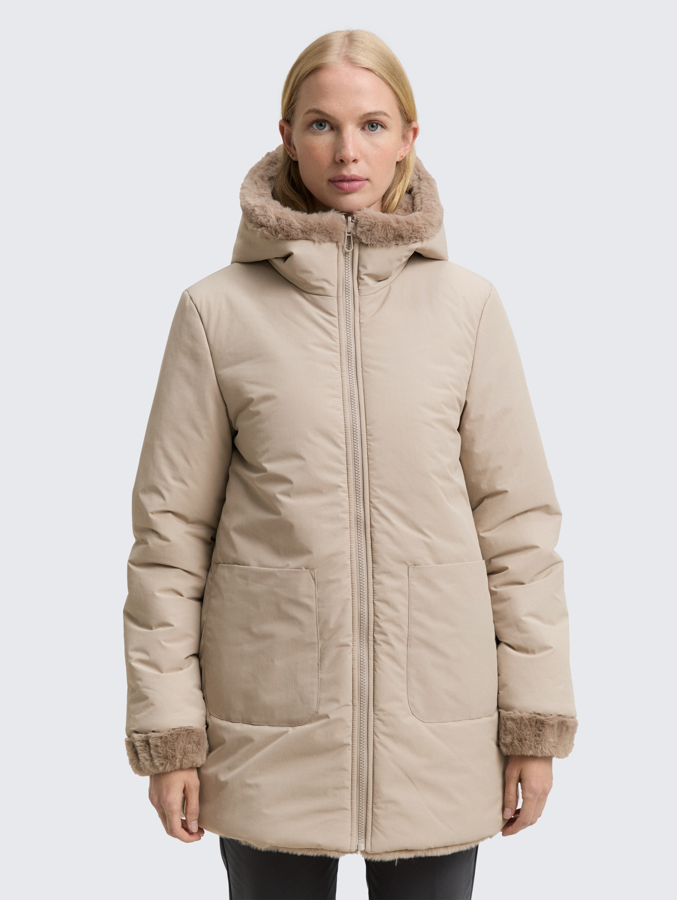 Teddy Wendemantel mit Kapuze - soft_taupe_grey - 