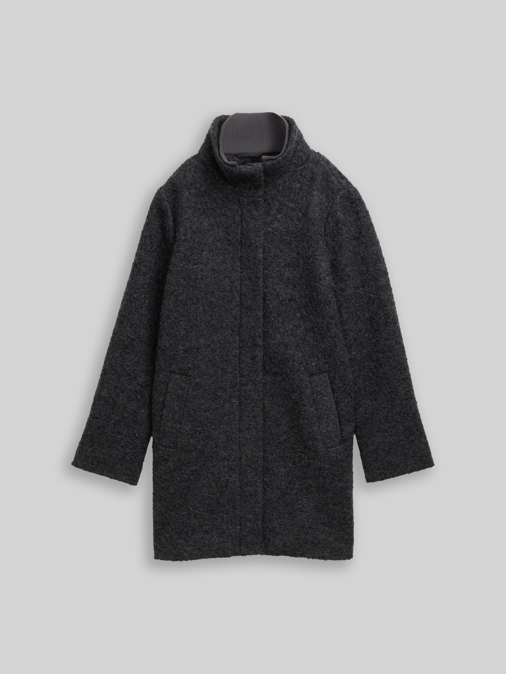 Bouclé Wollmantel mit Stehkragen - Light Tarmac Grey Melange - Vorder-Produkt-Ansicht