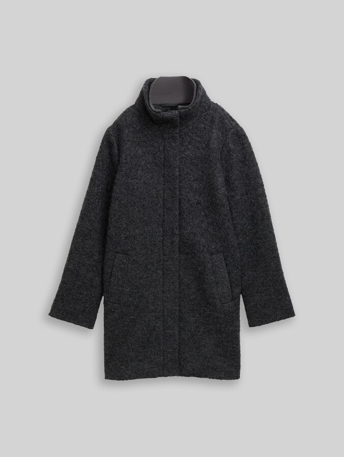Bouclé wollen jas met opstaande kraag door Denim Female, Light Tarmac Grey Melange