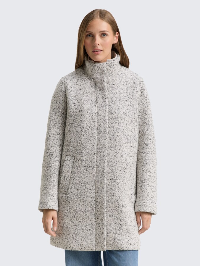 Bouclé wollen jas met opstaande kraag door Denim Female, white black boucle