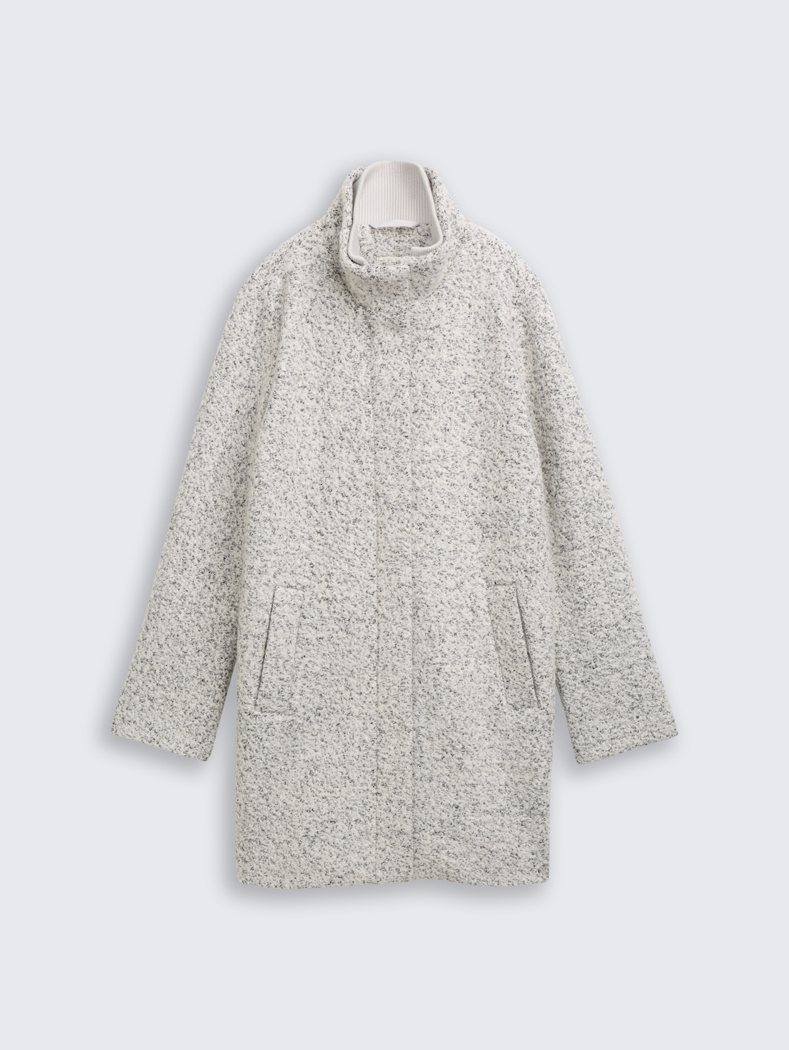 Bouclé Wollmantel mit Stehkragen - white black boucle - Vorder-Produkt-Ansicht