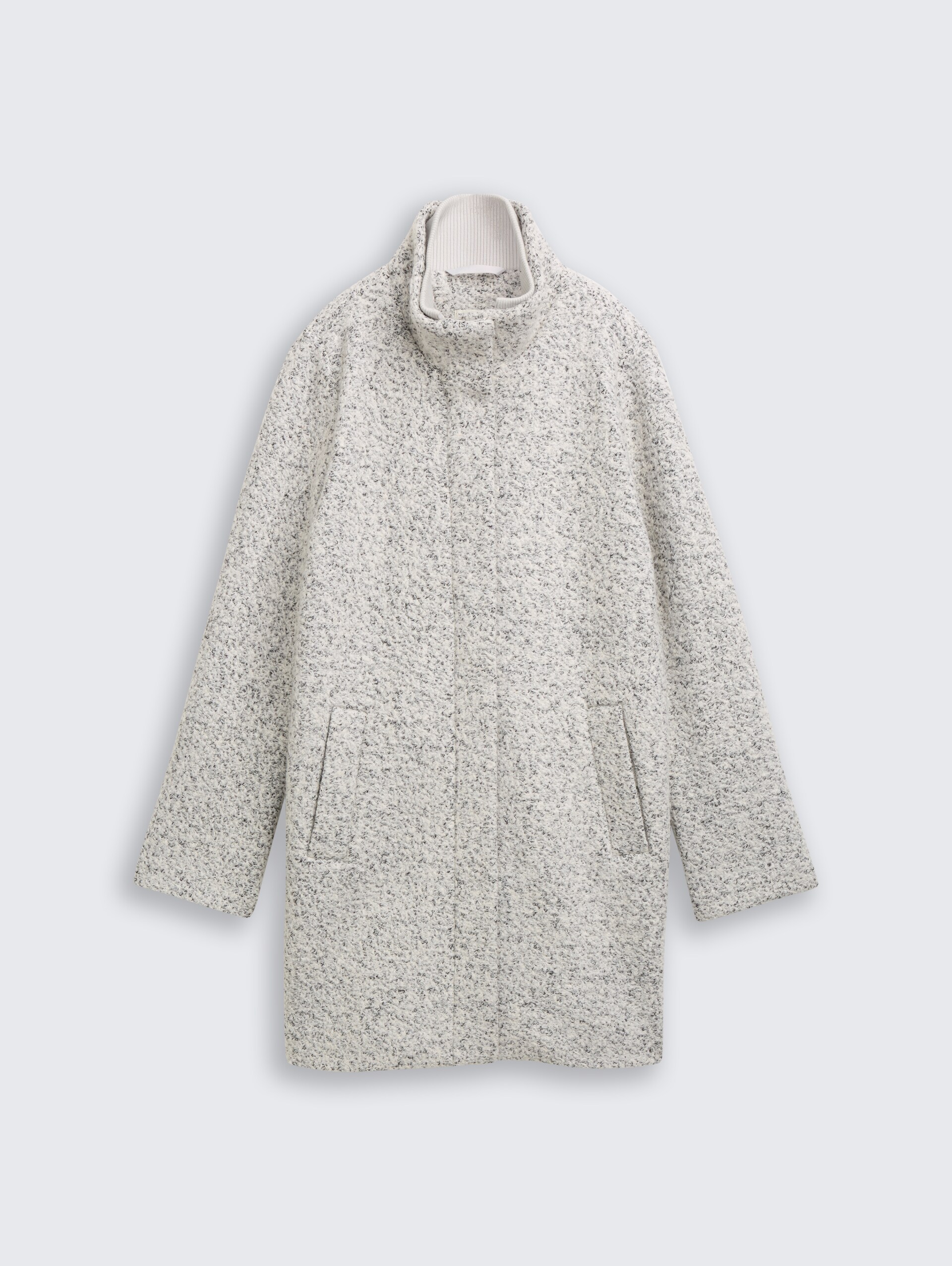 Bouclé Wollmantel mit Stehkragen - white black boucle - Vorder-Produkt-Ansicht