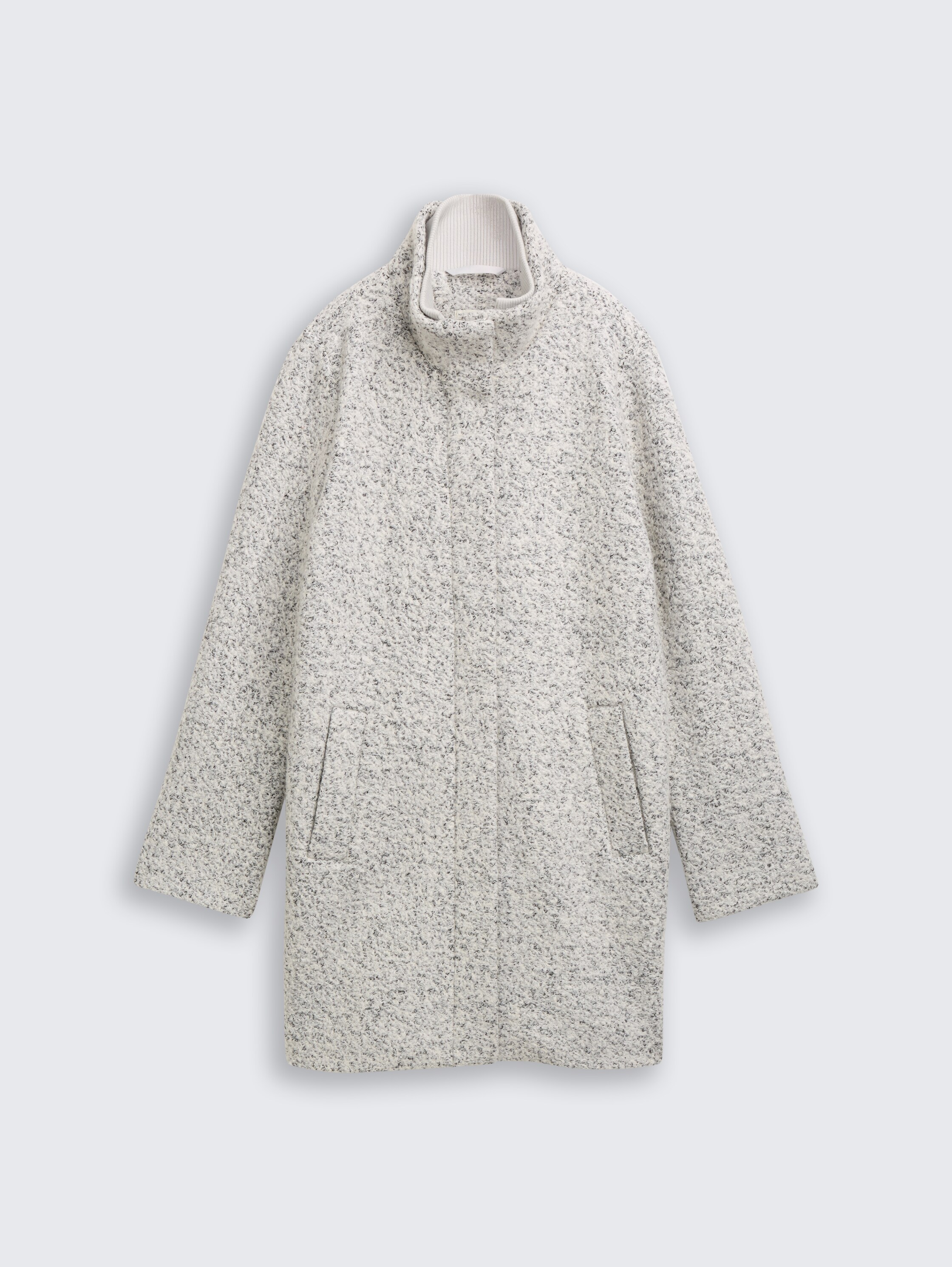 Bouclé Wollmantel mit Stehkragen - white black boucle - Vorder-Produkt-Ansicht