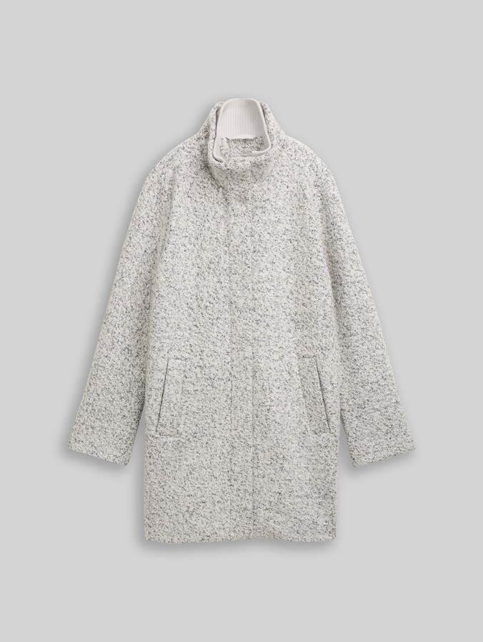 Bouclé Wollmantel mit Stehkragen von Denim Female, white black boucle