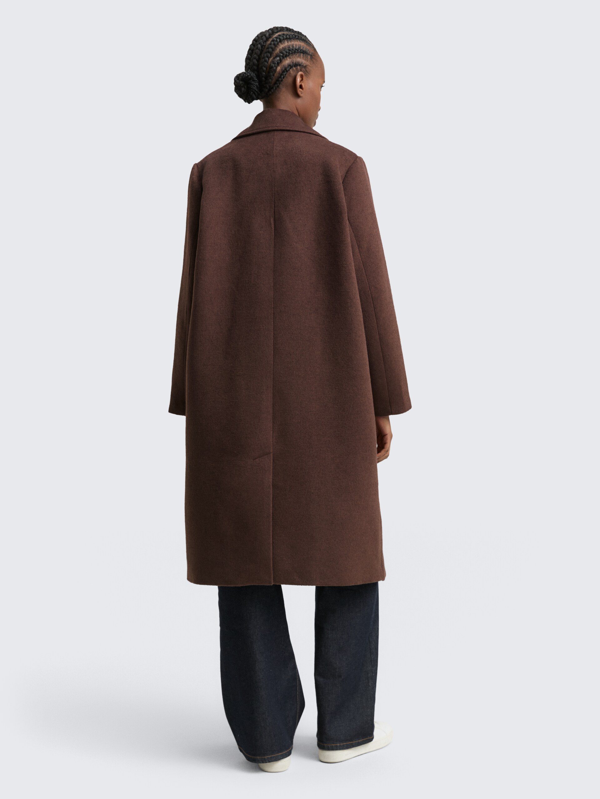 Loose Fit Wollmantel - soft chocolate brown - Model-Rückansicht