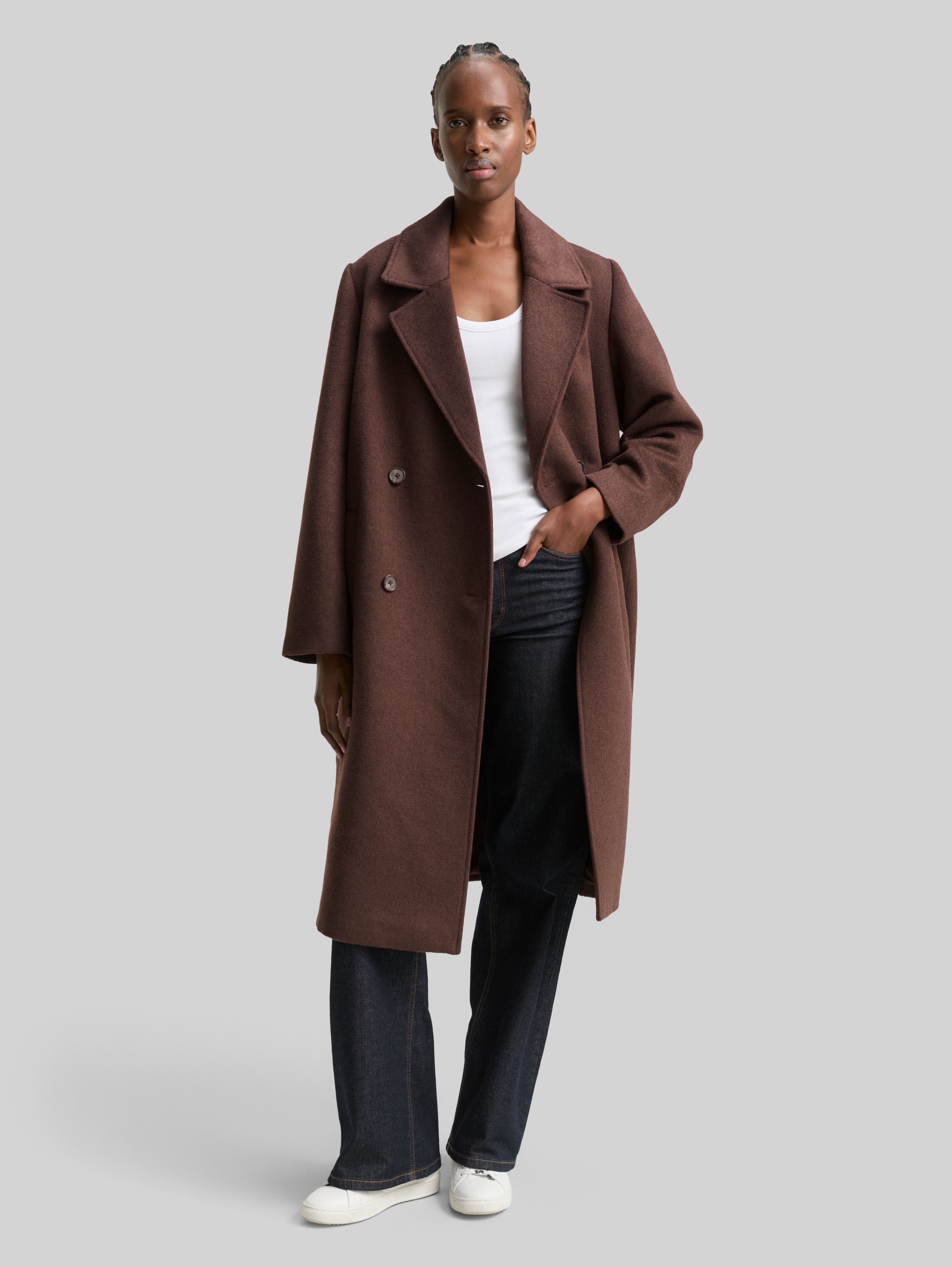Loose fit woollen coat in brown by Tom Tailor