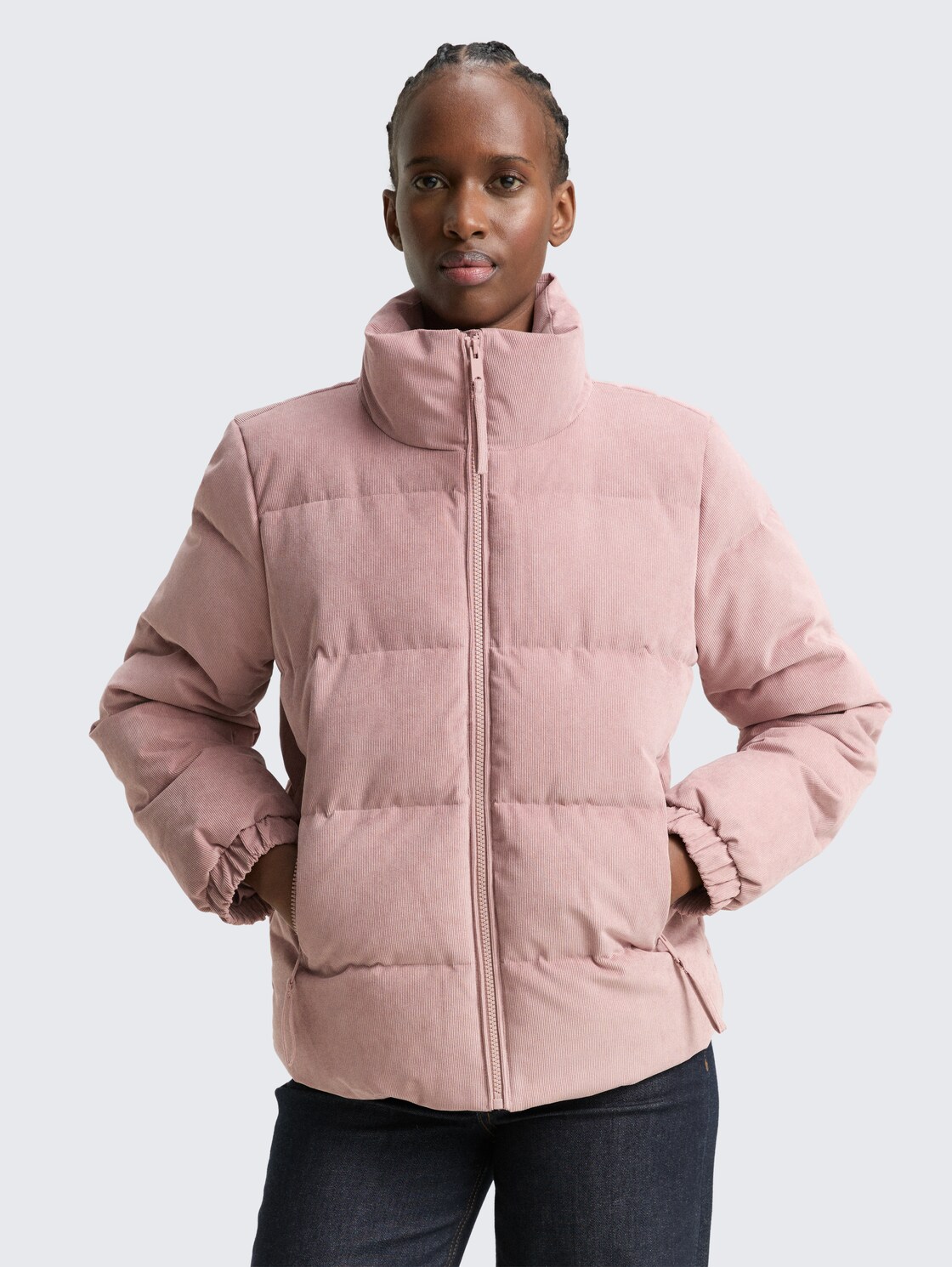 Cord Pufferjacke mit Stehkragen - Antique Rose - Model-Vorderansicht