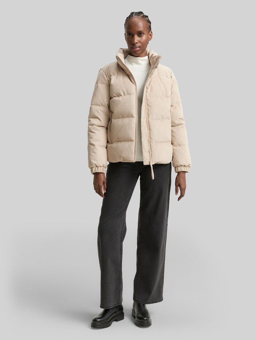 Cord Pufferjacke mit Stehkragen von Denim Female, Cashew Beige