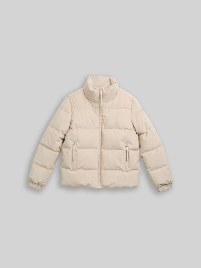 Cord Pufferjacke mit Stehkragen von Denim Female, Cashew Beige