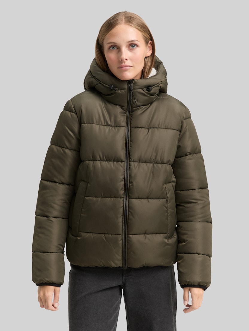 Puffer-Jacke mit Kapuze von Denim Female, Grape Leaf Green
