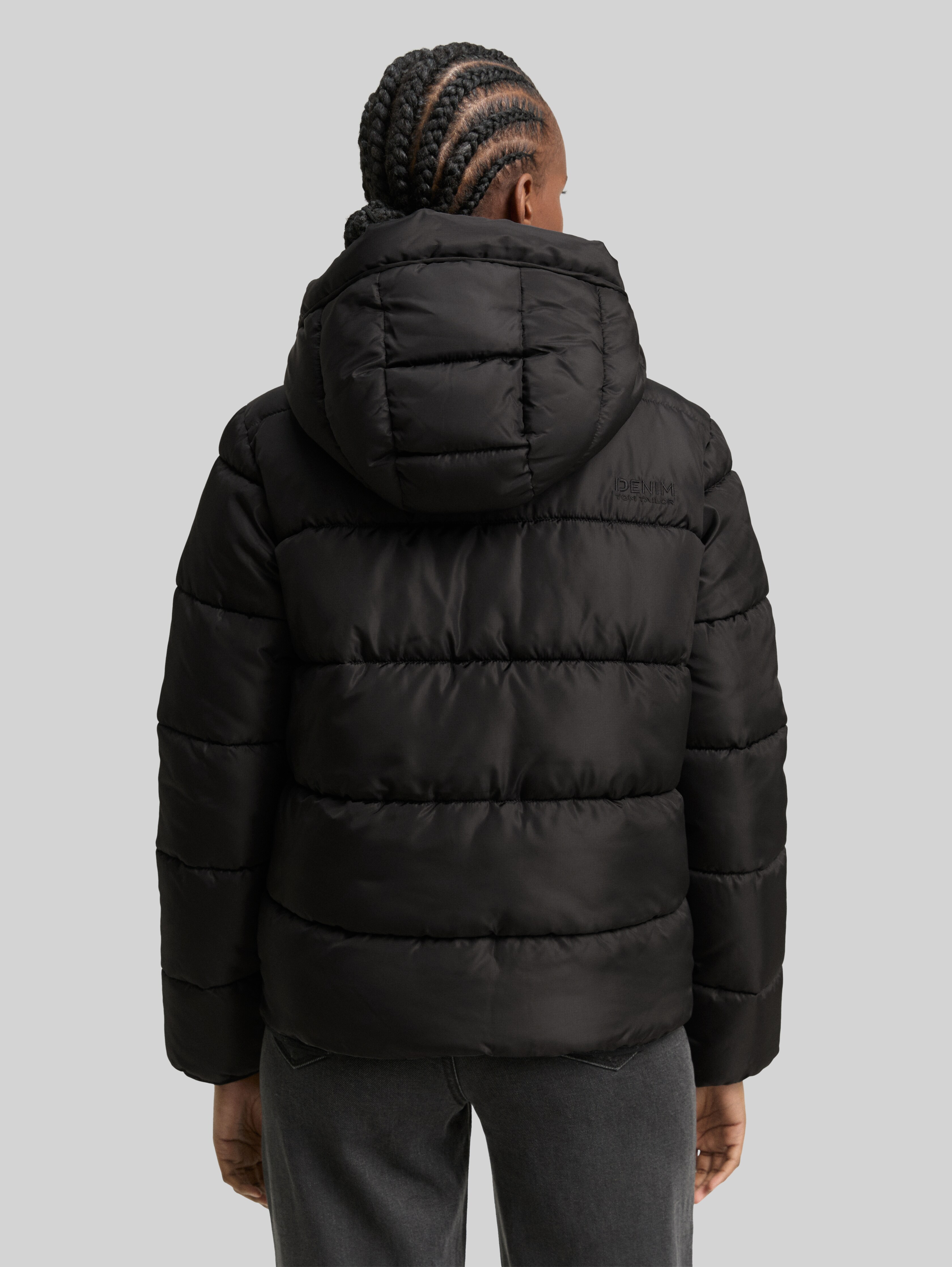 Puffer jacket with hood in black by Tom Tailor